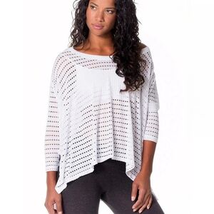 HARD TAIL FOREVER Holey White Sheer Knit Dolman Dropped Shoulder Tunic Top S